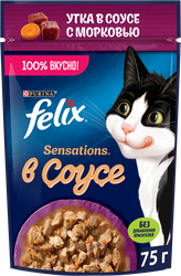 Корм влажный для взрослых кошек FELIX Sensations Утка с морковью в соусе, 75г, фото