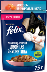 Корм влажный для взрослых кошек FELIX Двойная Вкуснятина Лосось и форель в желе, 75г, вид
