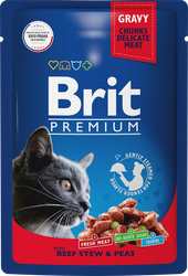 Изображение товара Корм консервированный для взрослых кошек BRIT Premium Говядина и горошек в соусе, 85г