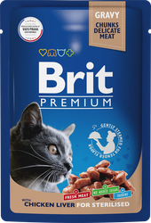 Корм консервированный для взрослых кошек BRIT Premium Куриная печень в соусе, для стерилизованных, 85г, изображение