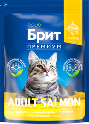 Корм сухой для взрослых кошек BRIT Premium Cat Adult Salmon с лососем, 2кг, изображение