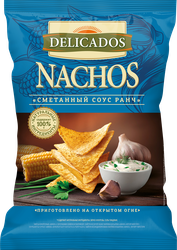 Чипсы кукурузные DELICADOS со вкусом соуса Ранч, 150г, крупный план