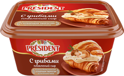 Сыр плавленый PRESIDENT с грибами 45%, без змж, 400г, детальное фото