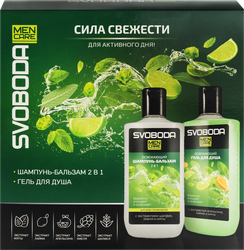 Изображение товара Набор подарочный мужской SVOBODA Men Care: Шампунь-бальзам освежающий 2в1, 300мл+Гель для душа освежающий, 300мл