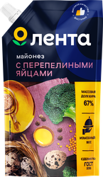Майонез ЛЕНТА на перепелиных яйцах 67%, 380мл, фото