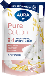 Крем-мыло жидкое для рук и тела AURA Pure Cotton 2в1 Хлопок и овсяное молочко, 850мл, фотография