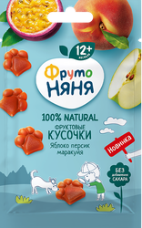 Фруктовые кусочки ФРУТОНЯНЯ Яблоко, персик и маракуйя, с 12 месяцев, 15г, вид
