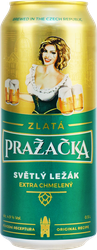 Пиво светлое PRAZACHKA Zlata Светлый Лагер фильтрованное пастеризованное 4,9%, 0.5л, крупный план