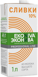 Сливки ультрапастеризованные ЭКОНИВА Профессиональная линия Professional Line 10%, без змж, 1000мл, крупный план