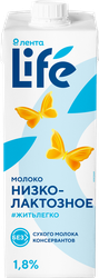 Молоко ультрапастеризованное ЛЕНТА LIFE низколактозное 1,8%, без змж, 950мл, фотография