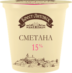 Сметана БРЕСТ-ЛИТОВСК 15%, без змж, 300г, крупный план