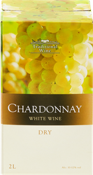 Вино TRADITIONAL WINE Шардоне сортовое белое сухое, 2л, фотография