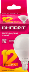 Лампа светодиодная ОНЛАЙТ LED 12Вт, 2700К, Е14, шар Арт. 90060, фотография