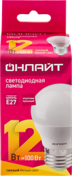 Лампа светодиодная ОНЛАЙТ LED 12Вт, 2700К, Е27, шар Арт. 90063, изображение