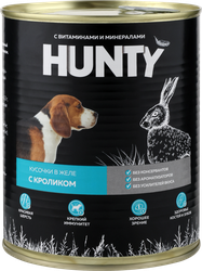 Корм консервированный для собак HUNTY сочные кусочки в желе с кроликом, 850г, фотография