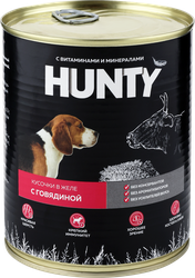 Корм консервированный для собак HUNTY сочные кусочки в желе с говядиной, 850г, вид