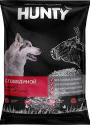 Корм сухой для взрослых собак HUNTY с говядиной, для крупных пород, 10кг, крупный план