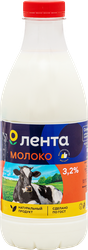 Молоко пастеризованное ЛЕНТА 3,2%, без змж, 900мл, крупный план