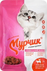 Корм консервированный для кошек МУРЧИК Мясное ассорти в соусе, 75г, изображение