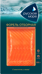Форель&nbsp;подкопченная&nbsp;РУССКОЕ МОРЕ филе-кусок,&nbsp;300г, крупный план