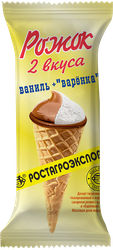 Десерт творожный глазированный РОСТАГРОЭКСПОРТ с ванилью и варенкой в вафельном рожке 15%, без змж, 60г, фотография