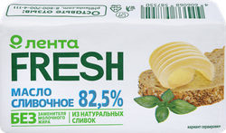 Масло сливочное ЛЕНТА FRESH несоленое 82,5%, без змж, 100г, изображение