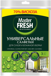 Салфетки для уборки MASTER FRESH 30x38см, универсальные, вискоза, 3шт, изображение