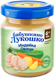Пюре мясо-овощное БАБУШКИНО ЛУКОШКО Овощное рагу с индейкой, с 6 месяцев, 100г, детальное фото