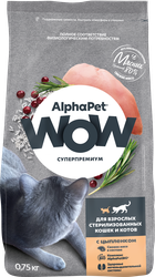 Корм сухой для кошек ALPHAPET WOW c цыпленком, для стерилизованных, 750г, детальное фото