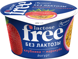 Йогурт VIOLA FREE безлактозный с наполнителем Клубника, маракуйя 2,7%, без змж, 180г, крупный план