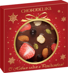 Шоколад темный CHOKODELIKA клубника, миндаль, фундук, 75г, детальное фото