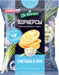 Чипсы рисово-кукурузные DR. KORNER цельнозерновые, со сметаной и зеленым луком, 50г, фотография