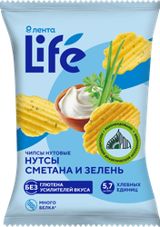 Чипсы нутовые ЛЕНТА LIFE Сметана и зелень, 50г, изображение
