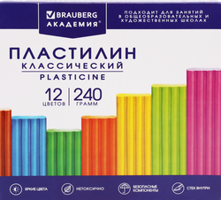 Пластилин BRAUBERG Академия хит 12 цветов, со стеком, Арт. 106423, 240г, крупный план