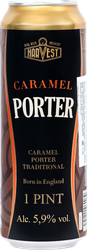 Пиво темное HARVEST Caramel Porter фильтрованное пастеризованное 5,9%, 0.568л, крупный план