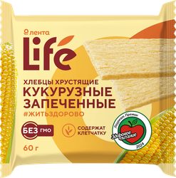 Хлебцы кукурузные ЛЕНТА LIFE хрустящие запеченные, 60г, крупный план
