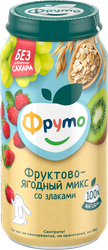Пюре фруктово-ягодное ФРУТОНЯНЯ Фруктово-ягодный микс, яблоко, земляника, виноград и киви, с 8 месяцев, 250г, картинка