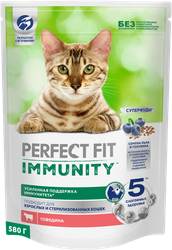 Корм сухой для кошек PERFECT FIT Immunity Говядина, семяна льна, голубика, 580г, изображение