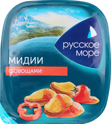 Салат РУССКОЕ МОРЕ из вареного мяса Чилийской мидии с овощами, 150г, картинка