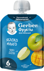 Пюре фруктовое GERBER Яблоко и манго, с 6 месяцев, 90г, крупный план
