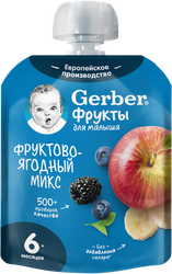 Пюре фруктово-ягодное GERBER Фруктово-ягодный микс, с 6 месяцев, 90г, фото