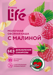 Каша овсяная ЛЕНТА LIFE Молочная с малиной, 40г, фотография