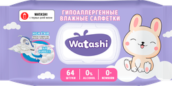 Салфетки влажные детские WATASHI 0+, 64шт, изображение