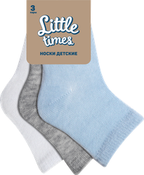 Носки для мальчика LITTLE TIMES р. 6–14, белые, голубые, серый меланж, Арт. LT-3-BL, 3пары, картинка