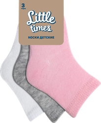 Носки для девочки LITTLE TIMES р. 6–14, белые, розовые, серый меланж, Арт. LT-3-PI, 3пары, фото