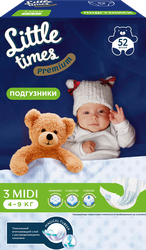 Подгузники LITTLE TIMES Premium Midi 4–9кг, 52шт, изображение