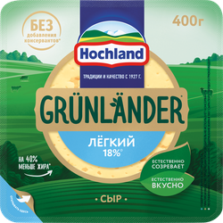 Сыр полутвердый HOCHLAND Grunlander Легкий 35%, без змж, 400г, изображение