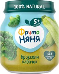 Пюре овощное ФРУТОНЯНЯ Капуста брокколи и кабачок, с 5 месяцев, 110г, крупный план