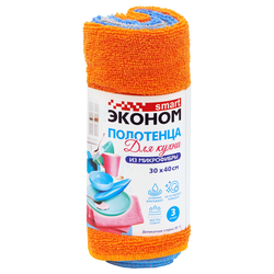 Полотенце для сушки посуды ЭКОНОМ SMART 30х40см, микрофибра, 3шт, картинка
