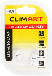 Лампа автомобильная светодиодная CLIM ART T10 2LED 12V W2.1x9.5d (W5W)/к-т, 2шт, изображение